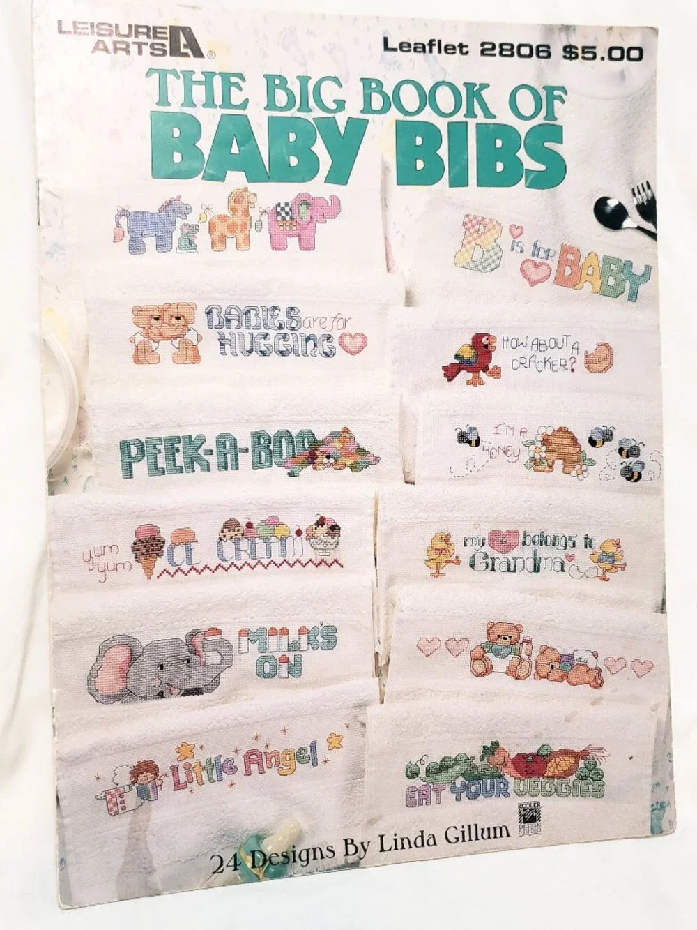 The Big Book of Baby Bibs Cross Stitch Leaflet 2806 Leisure Arts 1995 Elephant